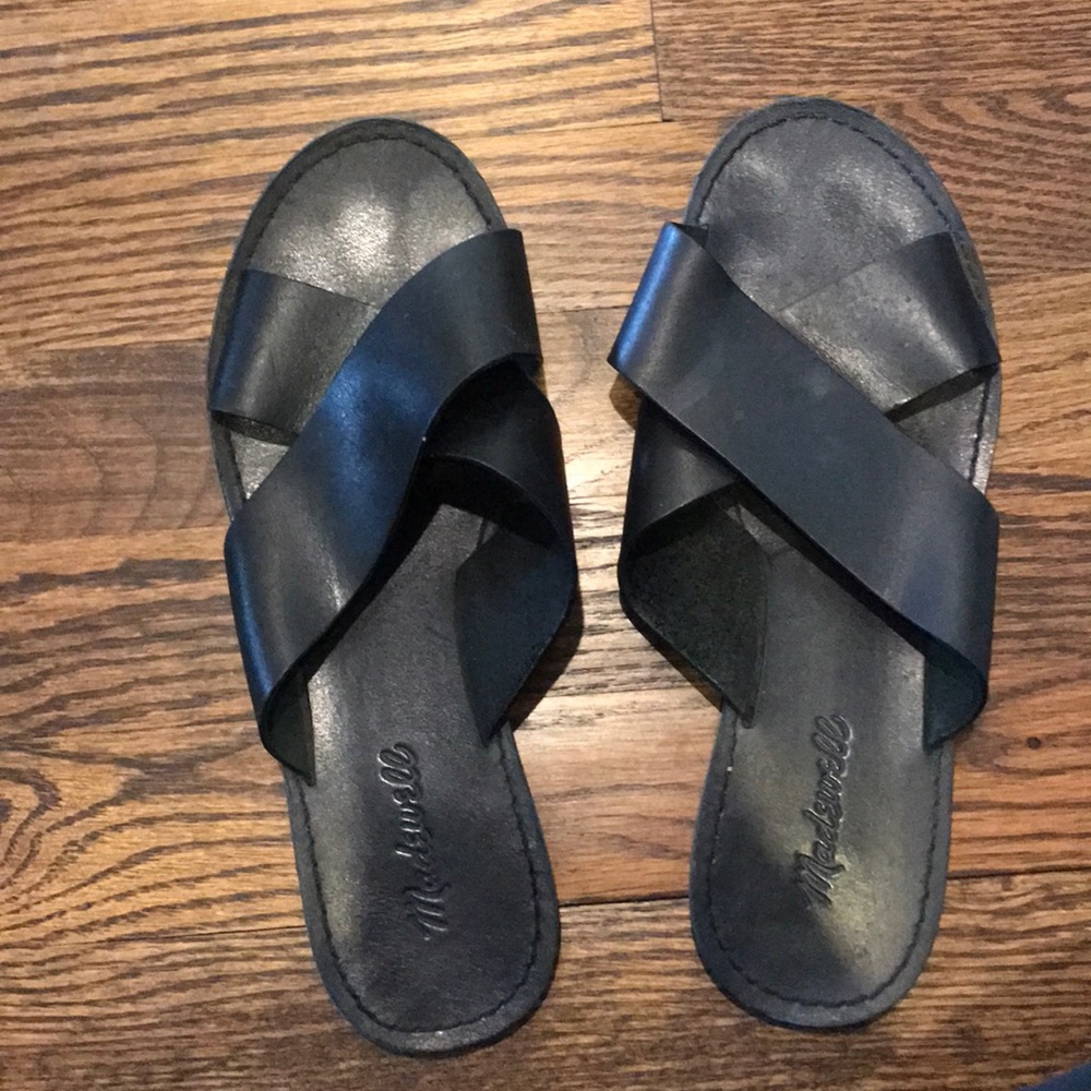 Madewell Black Leather Slide Sandals